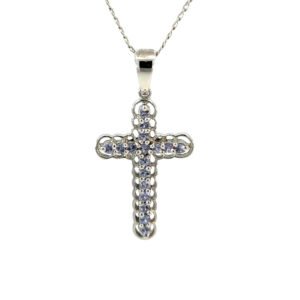 9K White Gold Cross Pendant 17 Round Tanzanites TCW 0.33 Carat