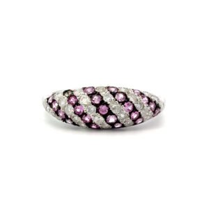 10K White Gold Ring 23 Round Pink Sapphires TCW 0.52 Carat, 26 Round White Diamonds TDW 0.48 Carat