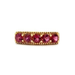 14K Yellow Gold Ring with 5 Round Pink Tourmalines TCW 1.33 Carat