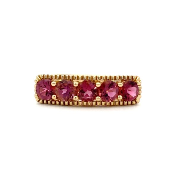 14K Yellow Gold Ring with 5 Round Pink Tourmalines TCW 1.33 Carat