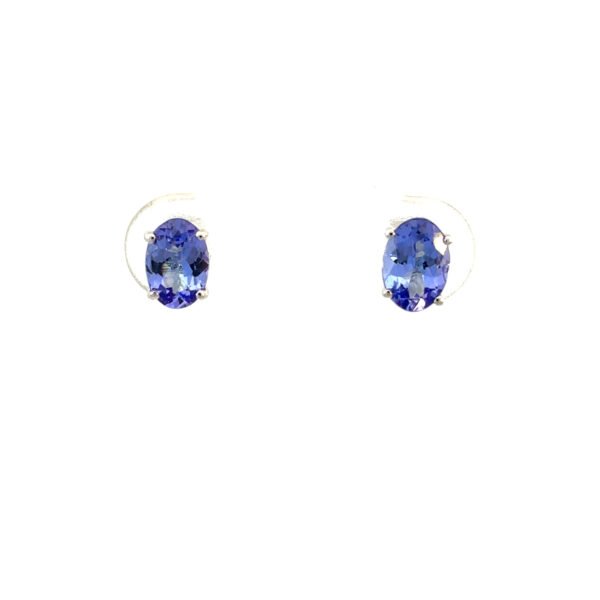 14K White Gold Stud Earrings with Oval Tanzanites TCW 1.25 Carat