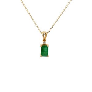 14K Yellow Gold Pendant with Emerald 0.54 Carat and Round White Diamond 0.01 Carat