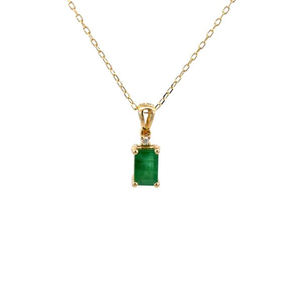 14K Yellow Gold Pendant with Emerald 0.54 Carat and Round White Diamond 0.01 Carat