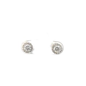 9K White Gold Halo Stud Earrings with 30 Round Lab Grown Diamonds TDW 0.65 Carat