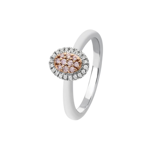 18K 2 Tone White Gold Ring with Pink and White Diamonds