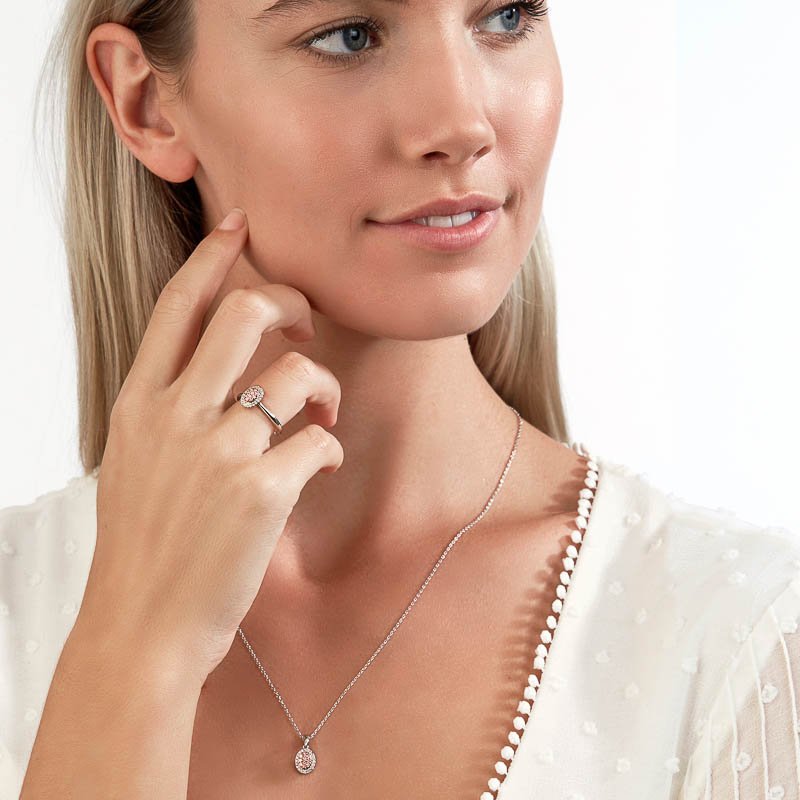 18K 2 Tone White Gold Ring with Pink and White Diamonds - Image 5