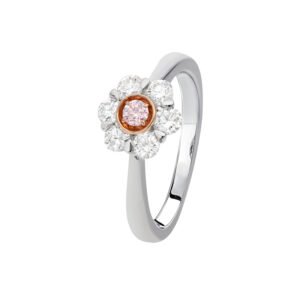 18K White/ Rose Gold Ring Round Pink Diamond 0.09ct and 06 Round White Diamonds TDW 0.62ct
