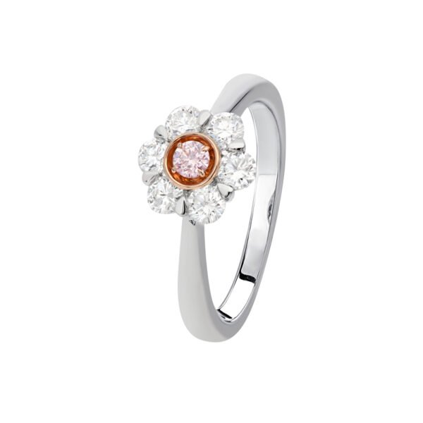 18K White/ Rose Gold Ring Round Pink Diamond 0.09ct and 06 Round White Diamonds TDW 0.62ct
