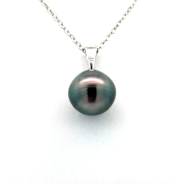 18K White Gold Pendant Cultured Tahitian Pearl 12-13mm