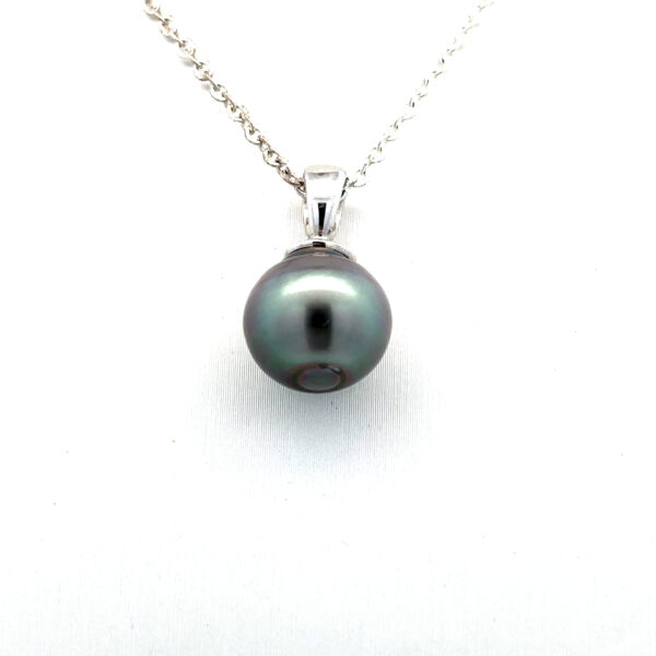 18K White Gold Pendant Cultured Tahitian Pearl 10-11mm