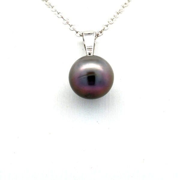 18K White Gold Pendant Cultured Tahitian Pearl 11-12mm