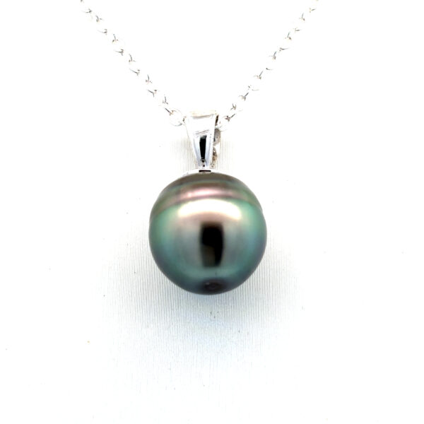 18K White Gold Pendant Black Tahitian Pearl 11-12mm