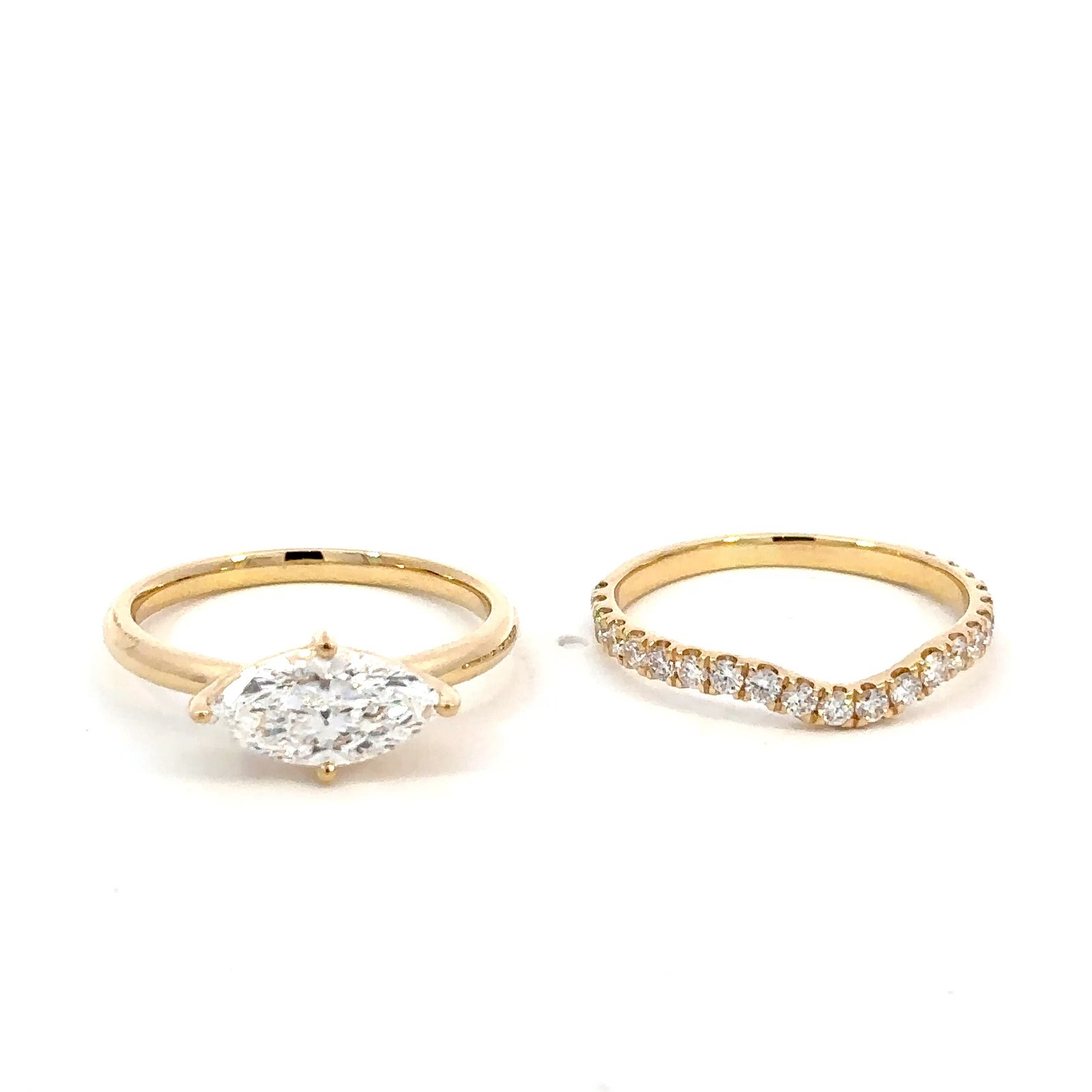 18K Yellow Gold Pair Rings Lab Grown Diamonds TDW 1.67 Carat