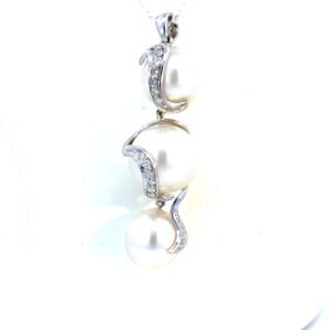 18K White Gold Pendant with Diamonds TDW 0.48 Carat and South Sea Pearls 9-14mm