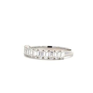 18K White Gold Ring 12 Lab Grown Emerald Cut Diamonds 0.98 Carat
