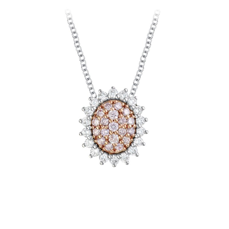 18K Rose and White Gold Necklace 19 Pink and 18 White Diamonds TDW 0.32 Carat