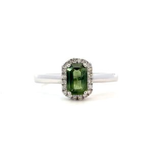 18K White Gold Ring Green Sapphire with Diamonds