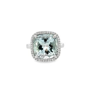 18K White Gold Ring Aquamarine 8.83 Carat, Diamonds 0.22 Carat