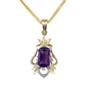 9K Yellow Gold Pendant Amethyst 8.06ct with Diamonds
