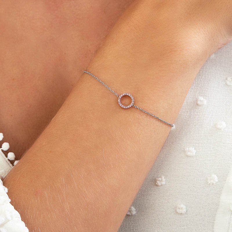 18K 2 Tone Bracelet with Pink Diamonds - Image 2