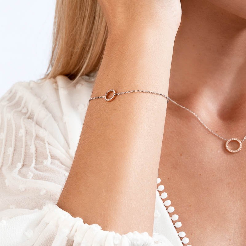 18K 2 Tone Bracelet with Pink Diamonds - Image 3