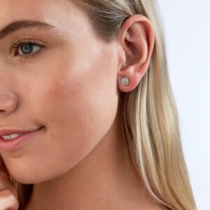 18K 2 Tone Gold Earrings with Pink and White Diamonds