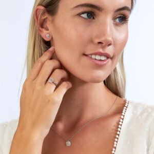 18K 2 Tone Gold Earrings with Pink and White Diamonds