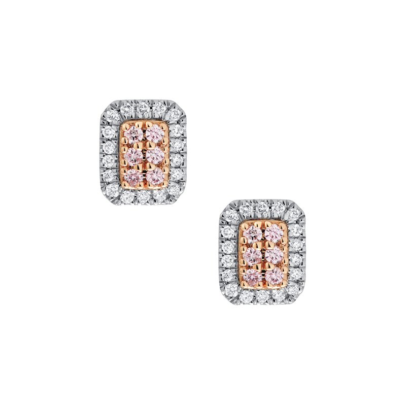 18K White and Rose Gold Earrings with Pink and White Diamonds