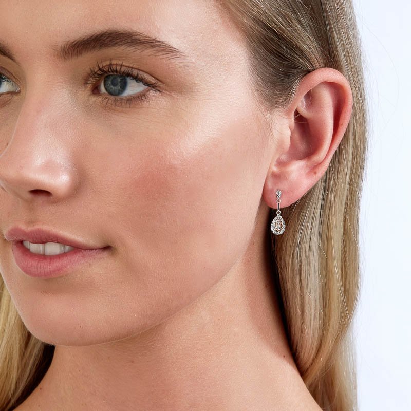 18K White and Rose Gold Earrings with Pink and White Diamonds - Image 2