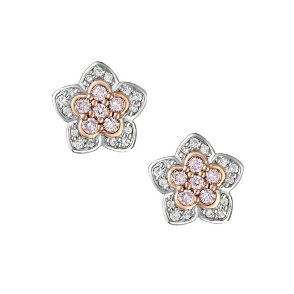 18K White and Rose Gold Earrings with Pink and White Diamonds