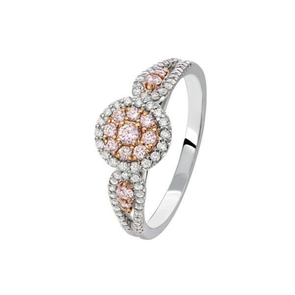 18K 2 Tone White Gold Ring with Pink and White Diamonds