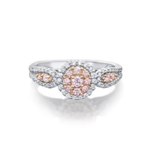 18K 2 Tone White Gold Ring with Pink and White Diamonds