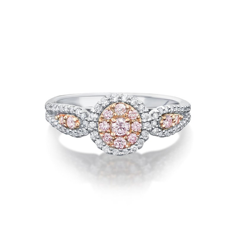 18K 2 Tone White Gold Ring with Pink and White Diamonds - Image 2
