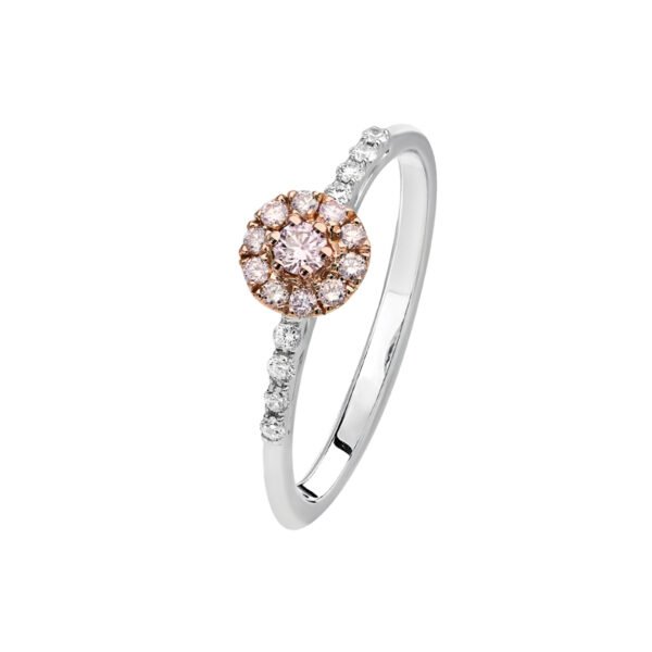18K 2 Tone White Gold Ring with Pink and White Diamonds