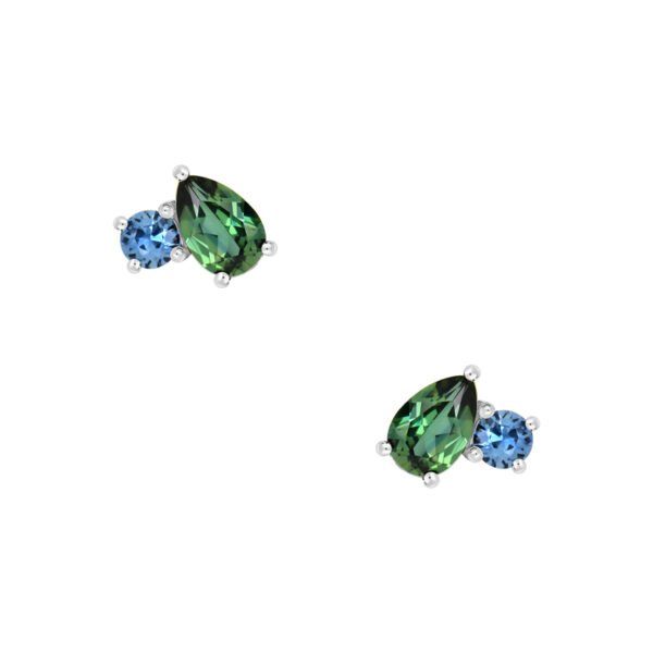 9K White Gold Earrings with Teal and Blue Sapphires