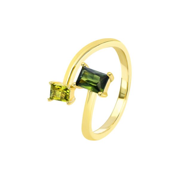 9K Yellow Gold Ring with Green and Yellow Baquette Sapphires