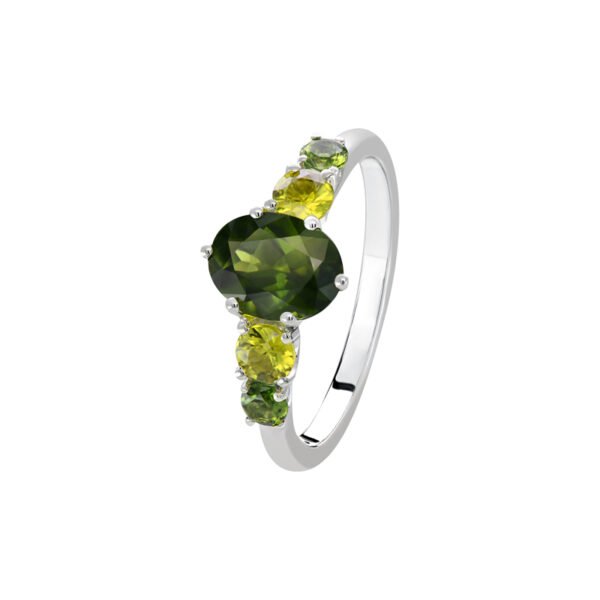 9K White Gold Ring Green and Yellow Sapphires