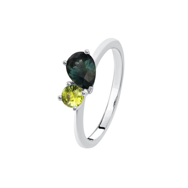 9K White Gold Ring Blue and Yellow Sapphire