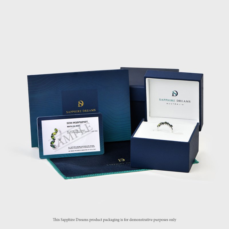 9K Yellow Gold Ring with Light Green, Green and Blue Baquette Sapphires - Image 4