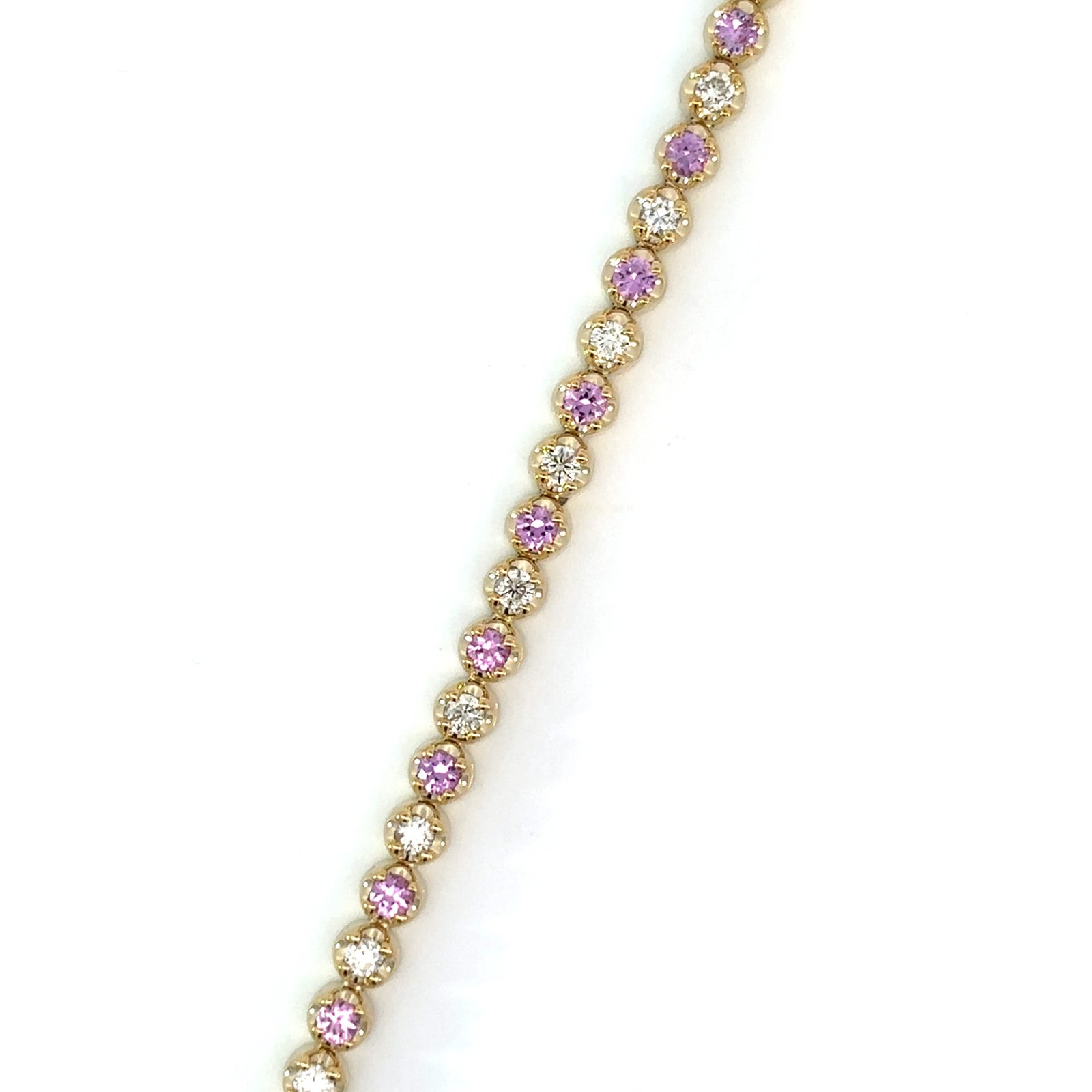 9K Yellow Gold Bracelet Diamonds 1.12 Carat Pink Sapphires 1.58 Carat - Image 2