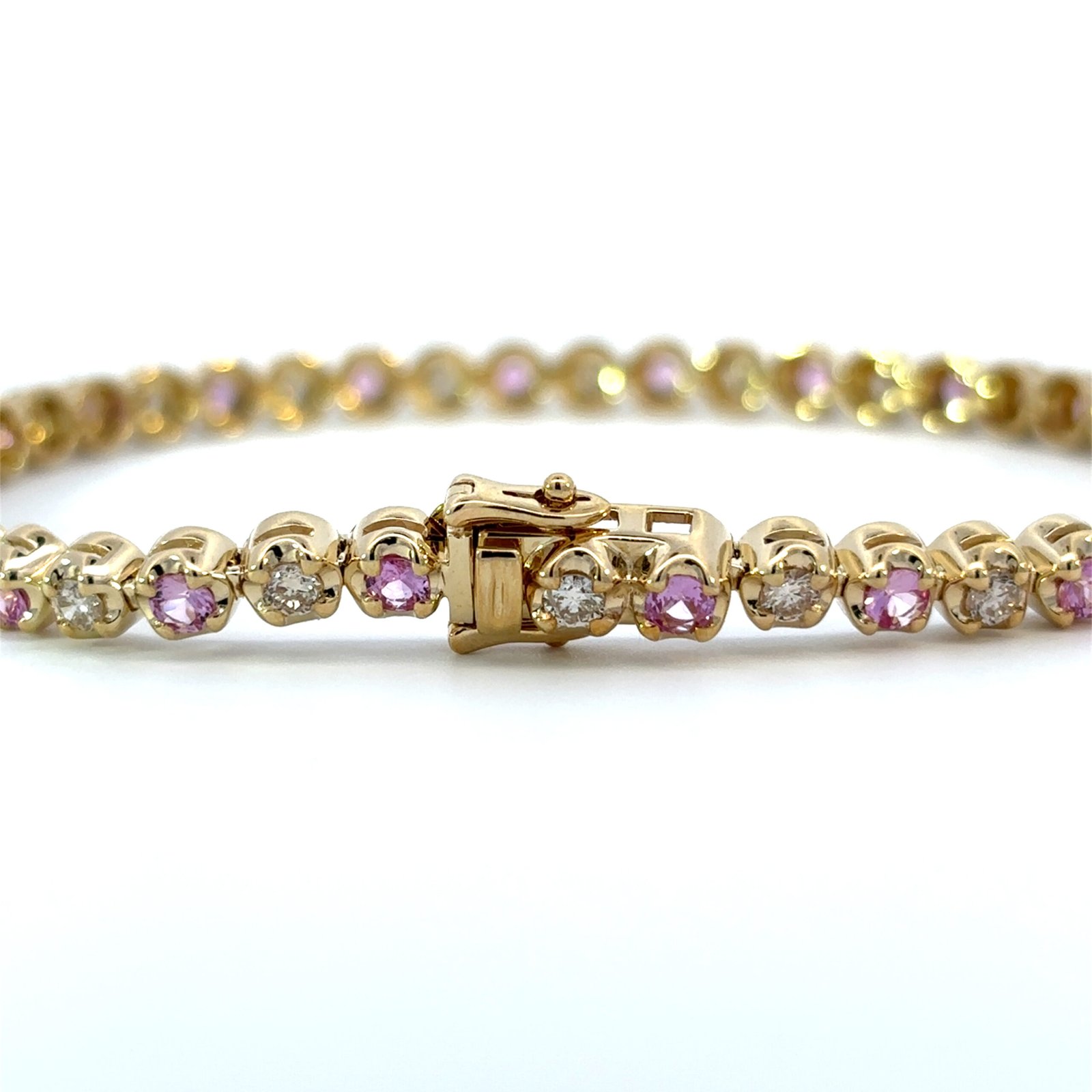 9K Yellow Gold Bracelet Diamonds 1.12 Carat Pink Sapphires 1.58 Carat - Image 3