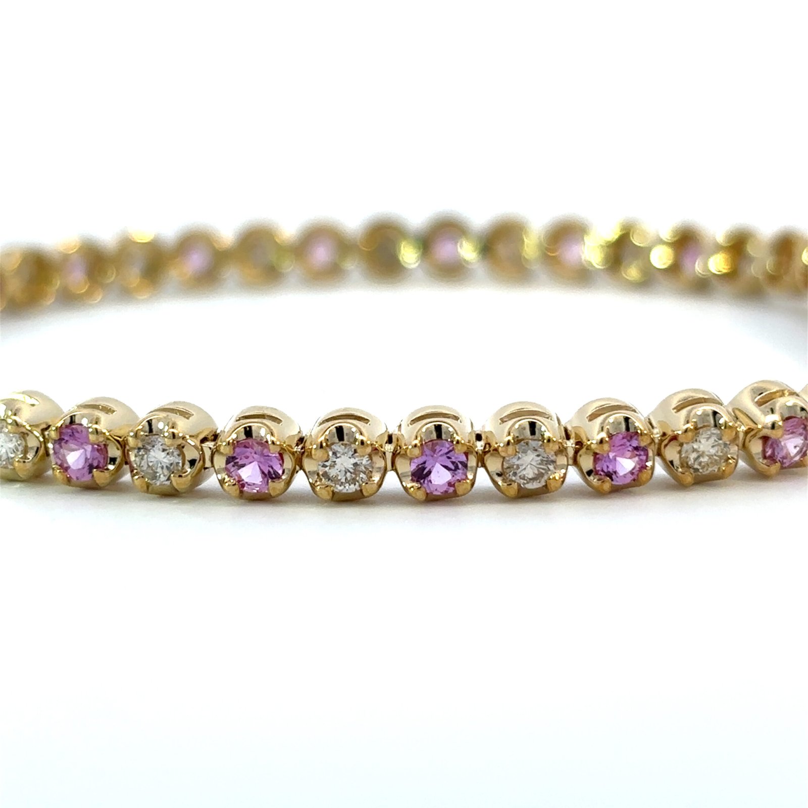 9K Yellow Gold Bracelet Diamonds 1.12 Carat Pink Sapphires 1.58 Carat - Image 4