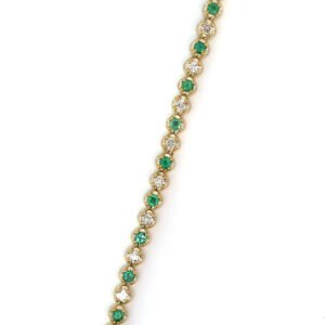 9K Yellow Gold Bracelet 22 Diamonds 1.11 Carat, Emeralds 1.20 Carat