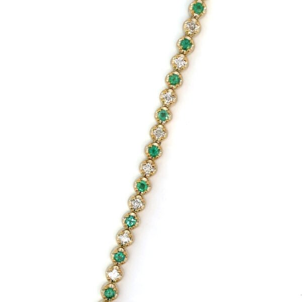9K Yellow Gold Bracelet 22 Diamonds 1.11 Carat, Emeralds 1.20 Carat
