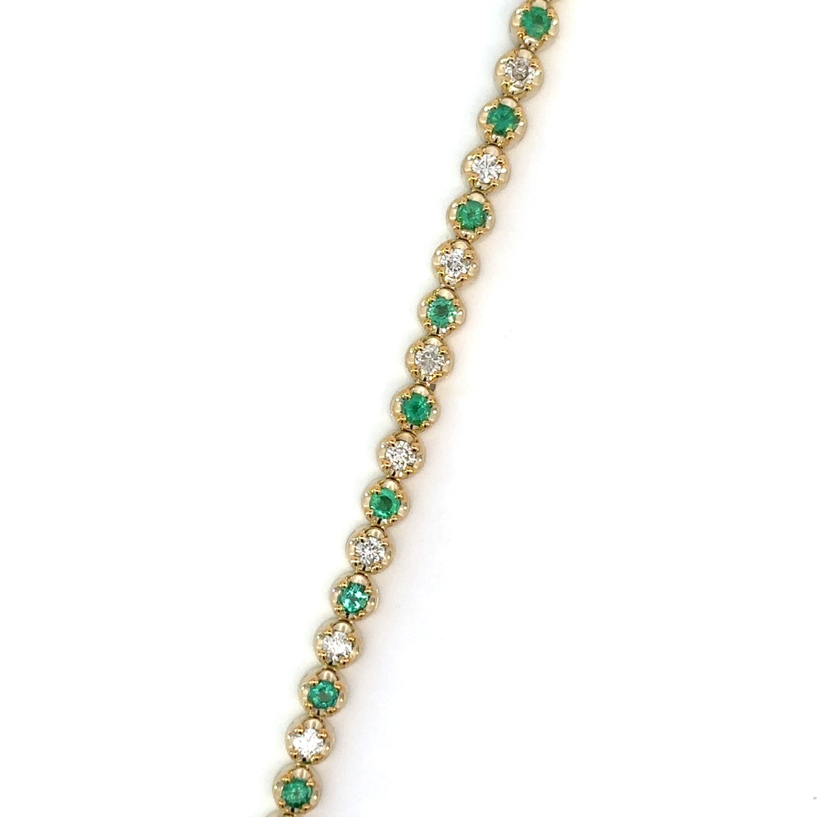 9K Yellow Gold Bracelet 22 Diamonds 1.11 Carat, Emeralds 1.20 Carat