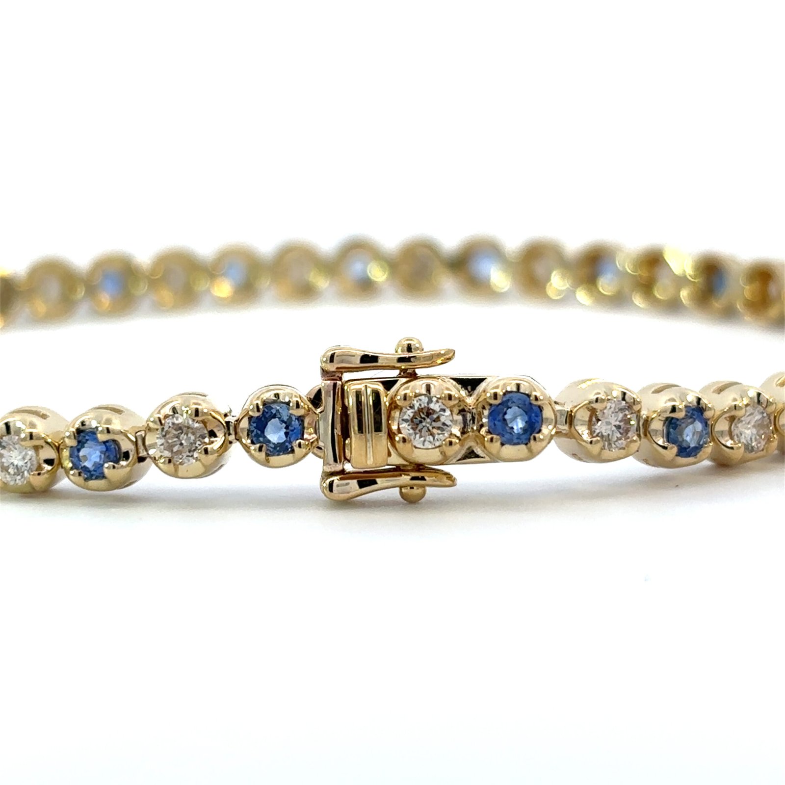 9K Yellow Gold Bracelet 22 Diamonds 1.11 Carat, Ceylone Sapphires 1.65 Carat - Image 2