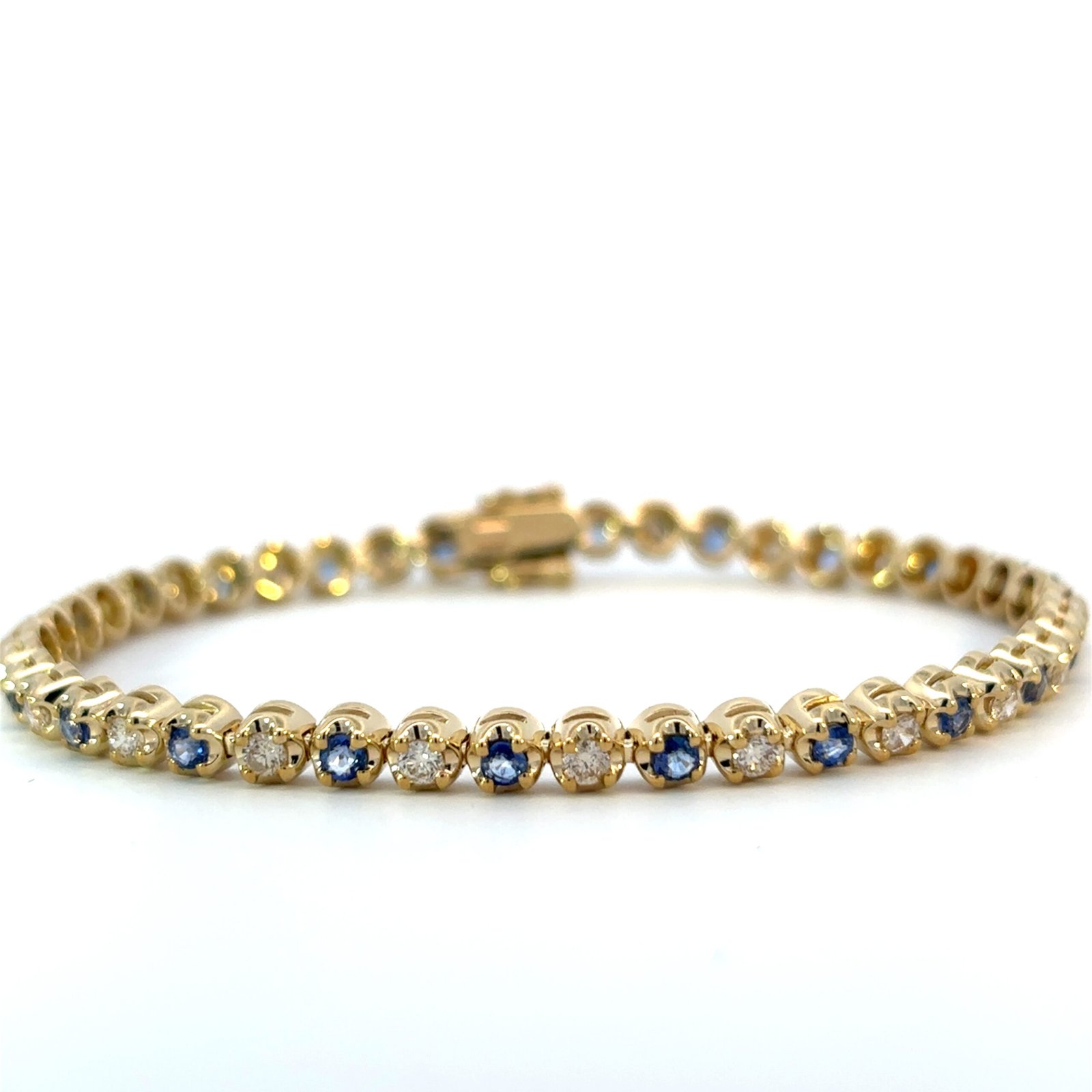 9K Yellow Gold Bracelet 22 Diamonds 1.11 Carat, Ceylone Sapphires 1.65 Carat - Image 4