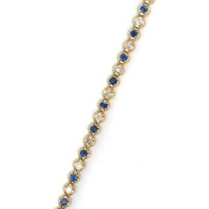 9K Yellow Gold Bracelet 22 Diamonds 1.11 Carat, Ceylone Sapphires 1.65 Carat