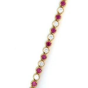 9K Yellow Gold Bracelet 17 Diamonds 3.22 Carat, Rubies 4.77 Carat
