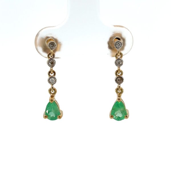 9K Yellow Gold Earrings 6 Diamonds 0.05 Carat, Columbia Emerald 0.66 Carat
